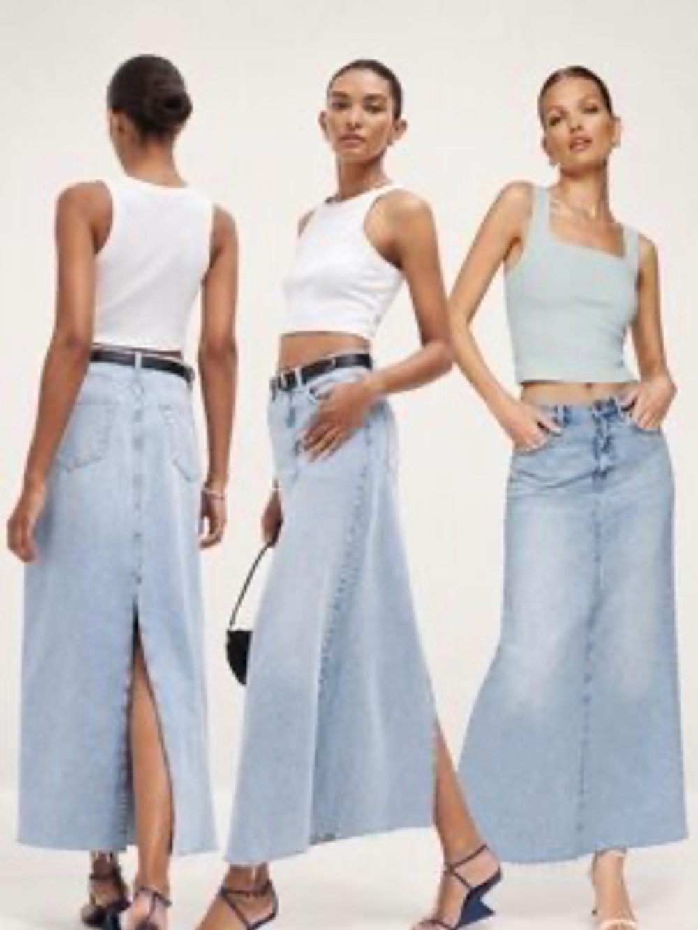 Reformation. Mass maxi denim skirt